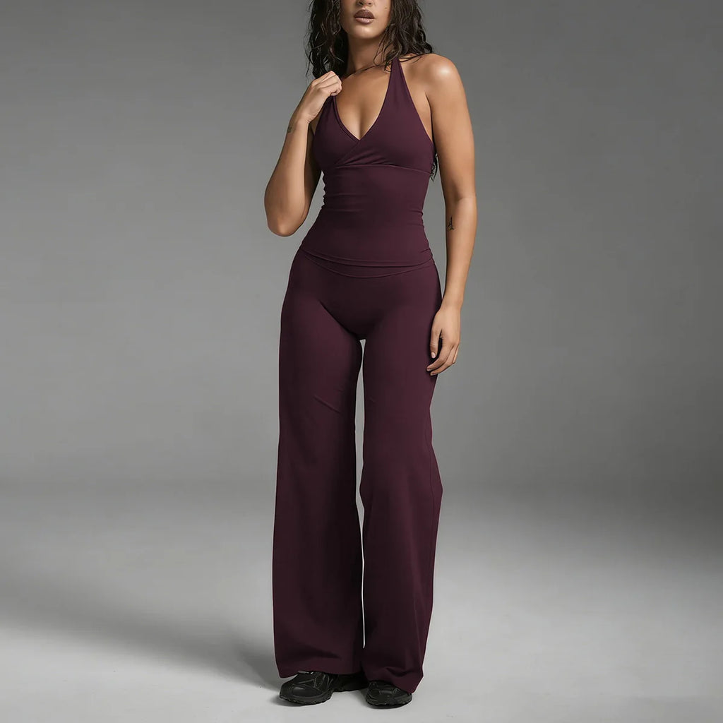 Damen-Set für sport, Yoga: Sexy rückenfreies Tanktop & Hose mit weitem Bein