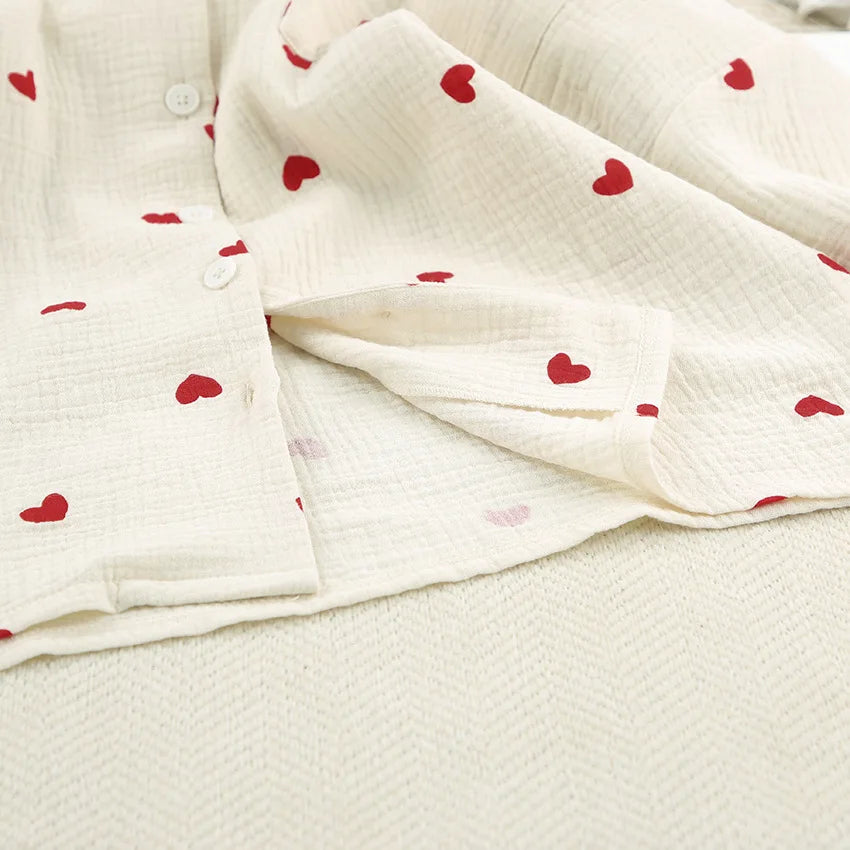 Kuscheliges 2-teiliges Damen-Schlafanzug-Set für den Winter – Langarm-Pyjama mit süßem Herzmuster