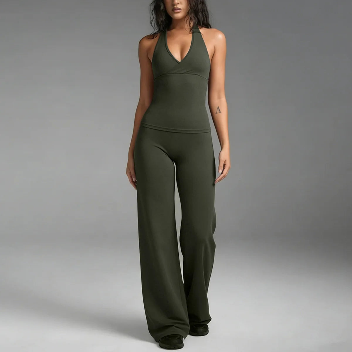 Damen-Set für sport, Yoga: Sexy rückenfreies Tanktop & Hose mit weitem Bein