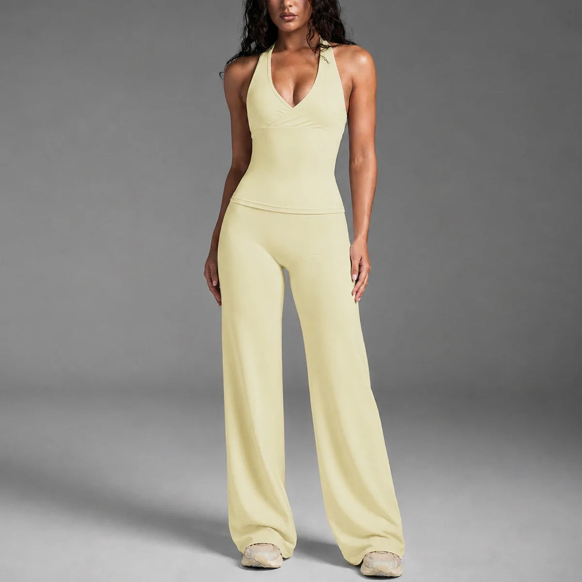 Damen-Set für sport, Yoga: Sexy rückenfreies Tanktop & Hose mit weitem Bein