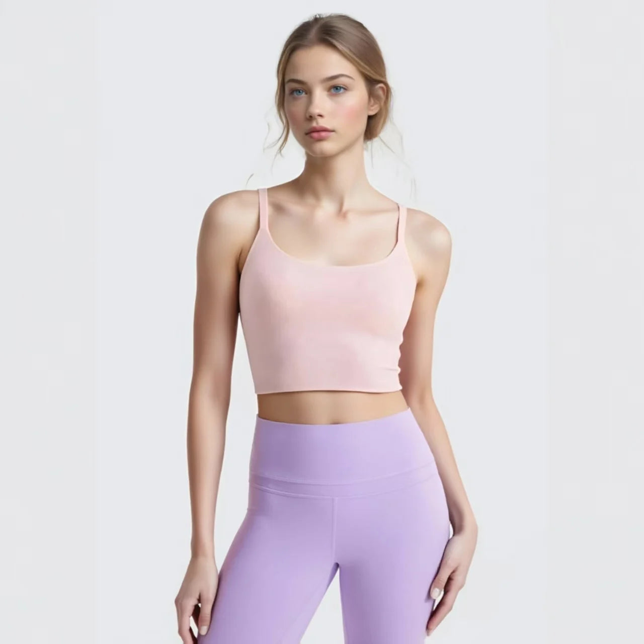 Sport-Top für Damen mit U-Ausschnitt, „Naked-Feeling“-Material, verdrehtem Knoten-Detail, figurbetontem Schnitt und offenem Rücken – figurformende Fitness-Unterwäsche für den Sommer