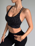 Women's Crisscross Strap Breathable High Support Sports Bra Fashion Leopard Print Design Yoga Chest Pad High Stretch Comfortable