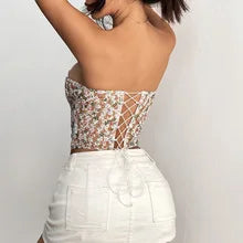 Modisches Sommer-Corset-Top für Damen im angesagten „Pure Desire“- und „Hot & Spicy“-Stil, mit Blumenstickerei, Bügeln und eingearbeiteten Stäbchen.