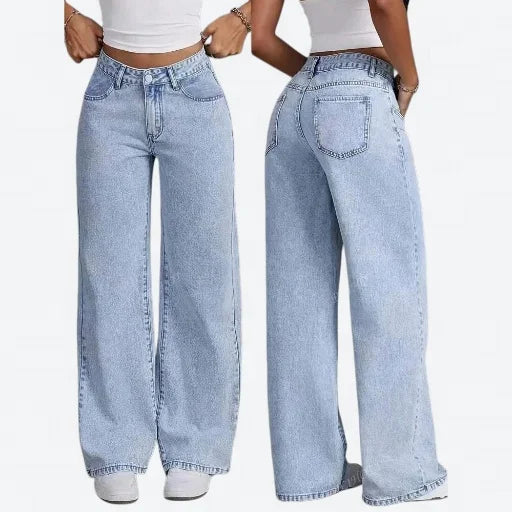 YUANBOFEI Damen-Jeans – Hochwertige Baggy-Jeans mit hoher Taille, weitem Bein und geradem Schnitt; bodenlange Denim-Hose im lockeren Casual-Stil
