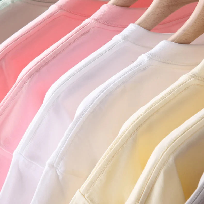 Hochwertiges Luxus-T-Shirt für Damen aus 100 % Baumwolle bedruckt, umweltfreundlich, locker geschnitten mit überschnittenen Schultern, schweres Material