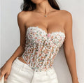 Modisches Sommer-Corset-Top für Damen im angesagten „Pure Desire“- und „Hot & Spicy“-Stil, mit Blumenstickerei, Bügeln und eingearbeiteten Stäbchen.