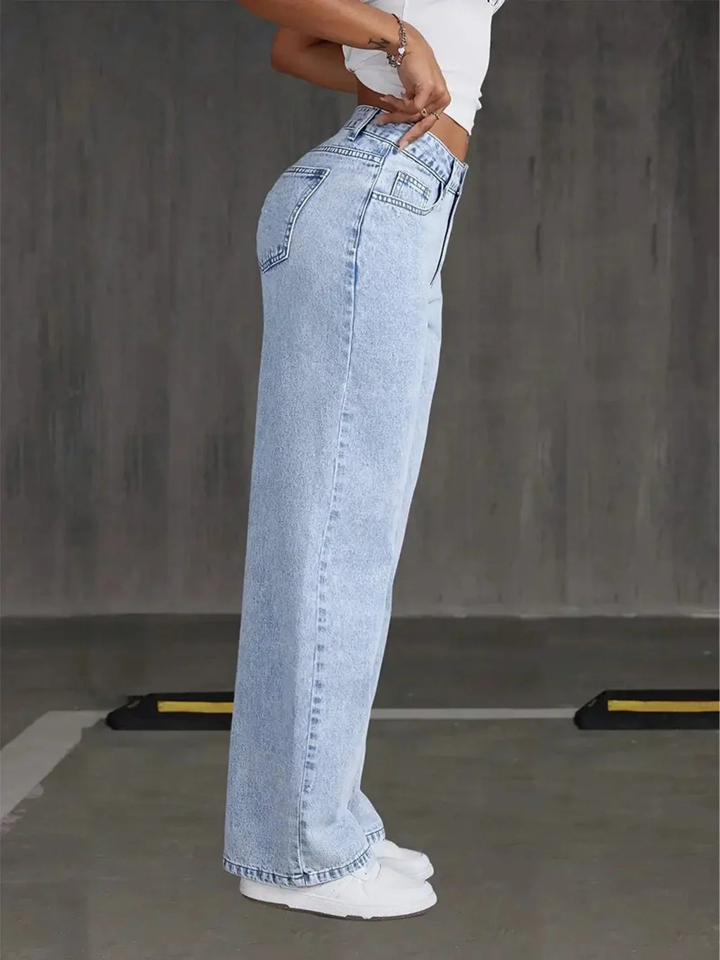 YUANBOFEI Damen-Jeans – Hochwertige Baggy-Jeans mit hoher Taille, weitem Bein und geradem Schnitt; bodenlange Denim-Hose im lockeren Casual-Stil