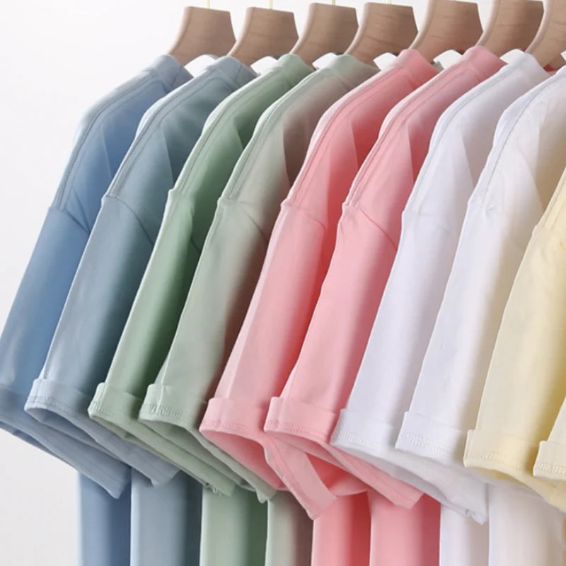 Hochwertiges Damen-T-Shirt aus 100 % Baumwolle legerer Schnitt mit überschnittenen Schultern, unbedruckt/einfarbig, schwere Qualität