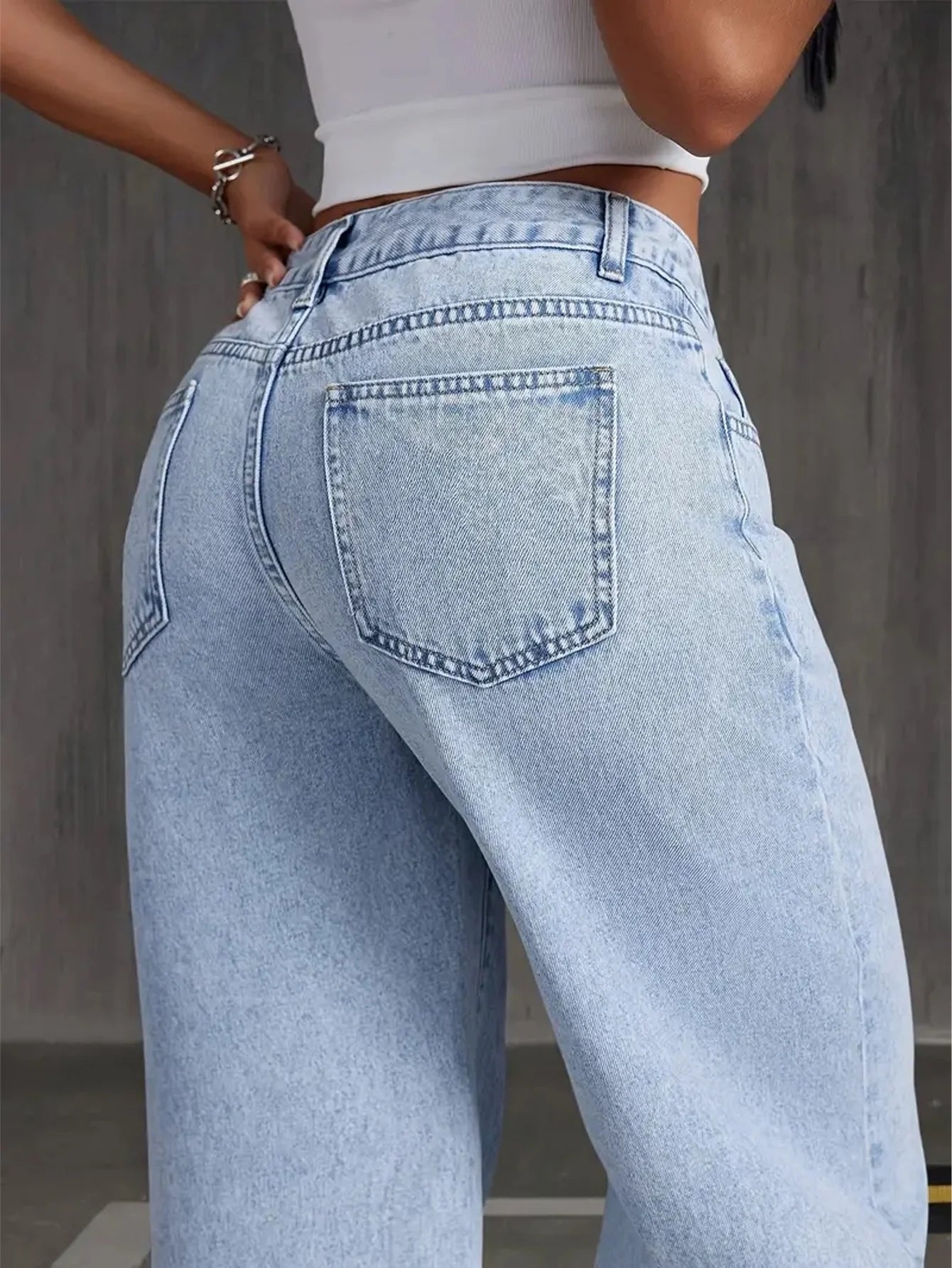 YUANBOFEI Damen-Jeans – Hochwertige Baggy-Jeans mit hoher Taille, weitem Bein und geradem Schnitt; bodenlange Denim-Hose im lockeren Casual-Stil
