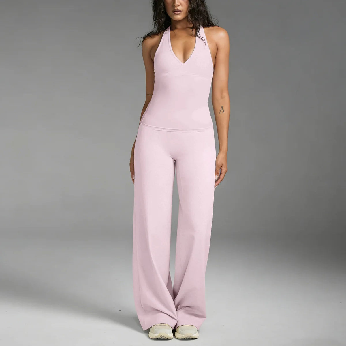 Damen-Set für sport, Yoga: Sexy rückenfreies Tanktop & Hose mit weitem Bein