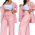 Damen-Set im europäischen Stil Mantel und lange Hose – ideal für das Büro; einfarbig, langärmelig, mit Reverskragen, leichte Anzugjacke und gerade geschnittene Hose.