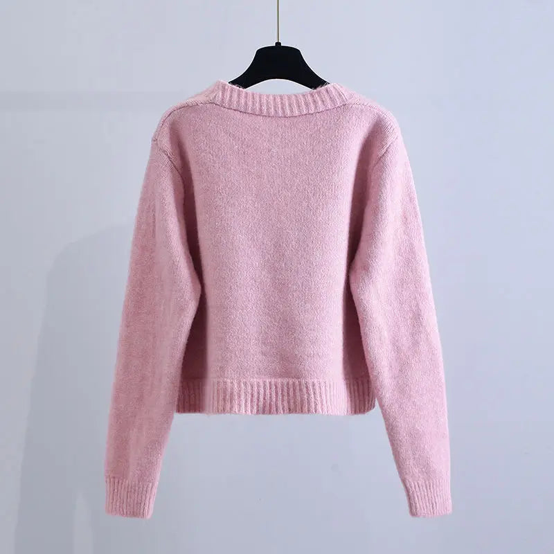 Strickjacke für den Herbst mit Blumenstickerei – Modischer Cardigan mit Ballonärmeln