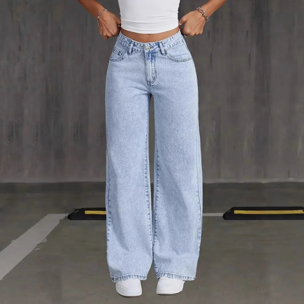 YUANBOFEI Damen-Jeans – Hochwertige Baggy-Jeans mit hoher Taille, weitem Bein und geradem Schnitt; bodenlange Denim-Hose im lockeren Casual-Stil
