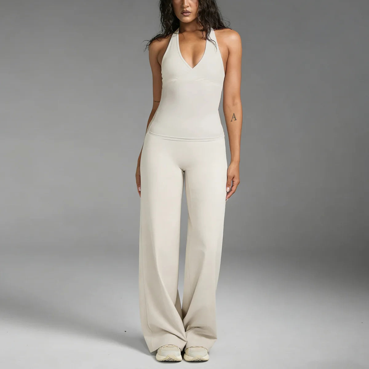 Damen-Set für sport, Yoga: Sexy rückenfreies Tanktop & Hose mit weitem Bein