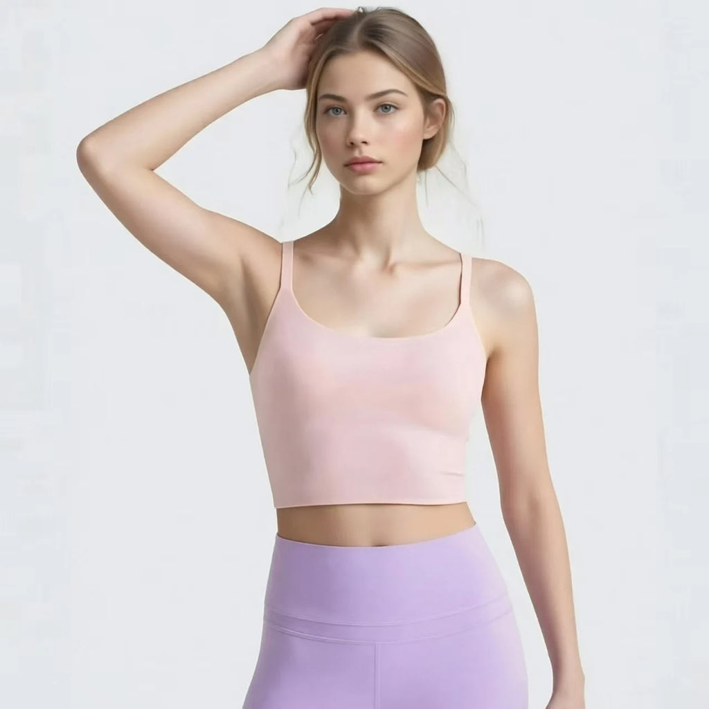 Sport-Top für Damen mit U-Ausschnitt, „Naked-Feeling“-Material, verdrehtem Knoten-Detail, figurbetontem Schnitt und offenem Rücken – figurformende Fitness-Unterwäsche für den Sommer