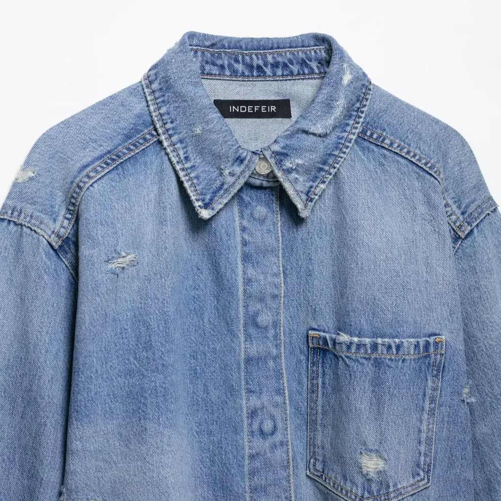YUANBOFEI Damen-Jeansjacke – Kurze Jeansjacke im Destroyed-Look – Vintage-Oberbekleidung