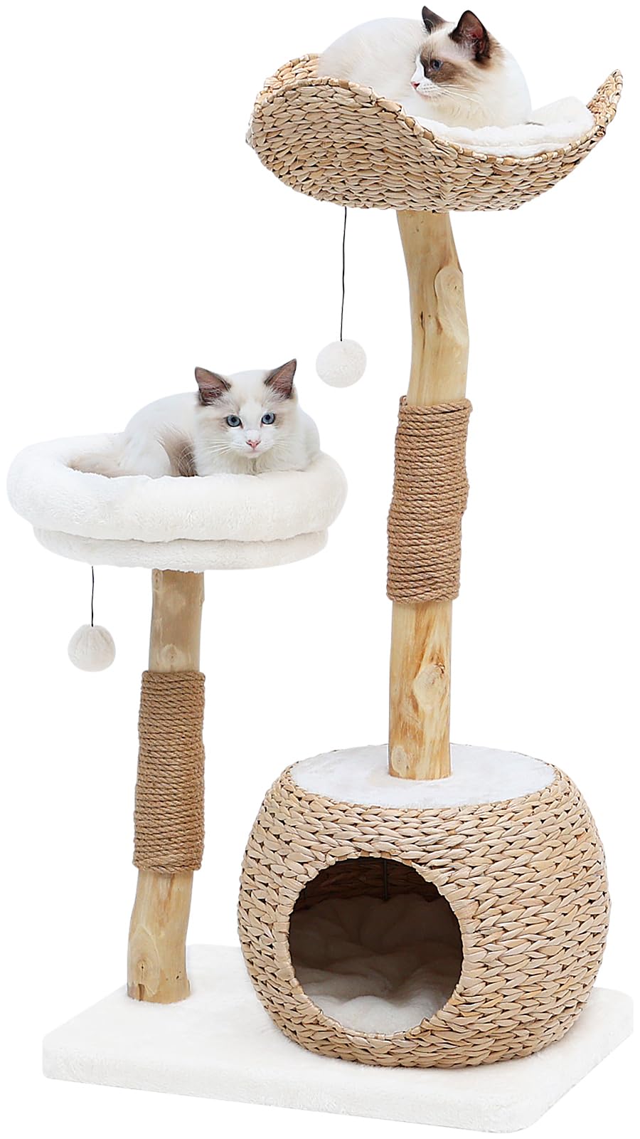 KULAMOON Moderner Kratzbaum für Wohnungskatzen – Luxuriöses Katzenhaus mit echtem Ast, Kratzstamm und Sprungplattformen – Katzenmöbel & Geschenk für Katzenliebhaber