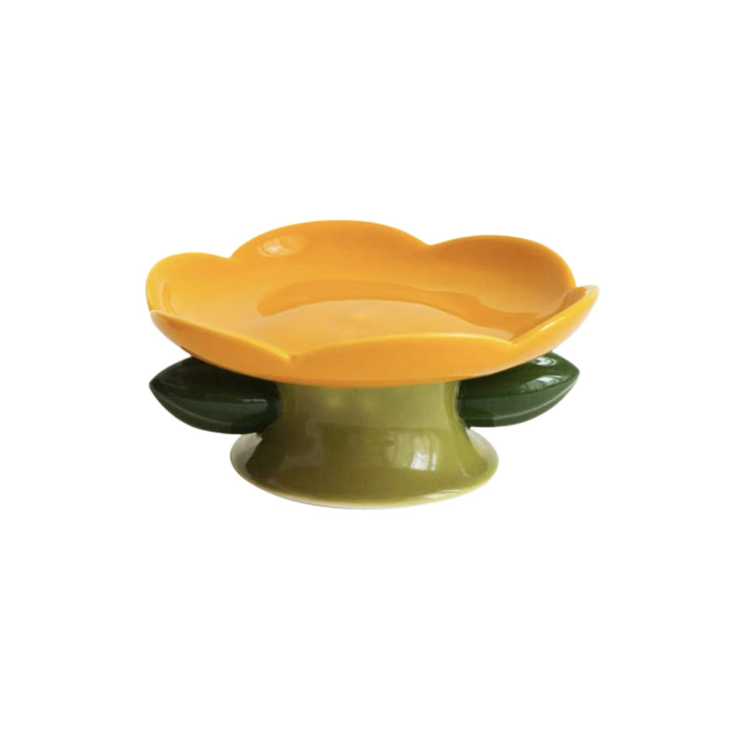 PIPIPET Bols surélevés pour chats en céramique faits main, motifs fleurs, bols rehaussés et antichute pour la protection de la colonne vertébrale - Orange